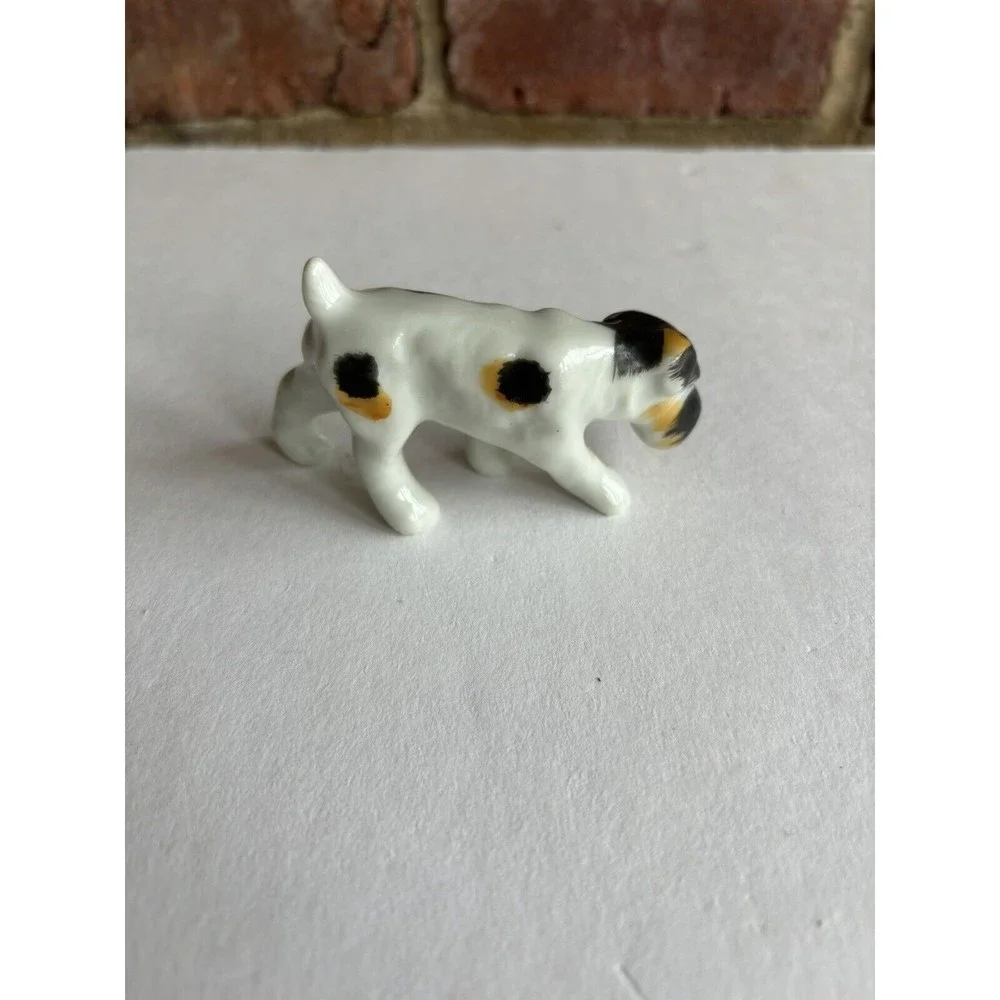 VINTAGE TERRIER/SCHNAUZER DOG FIGURINE JAPAN HAND PAINTED PORCELAIN 3” LENGTH